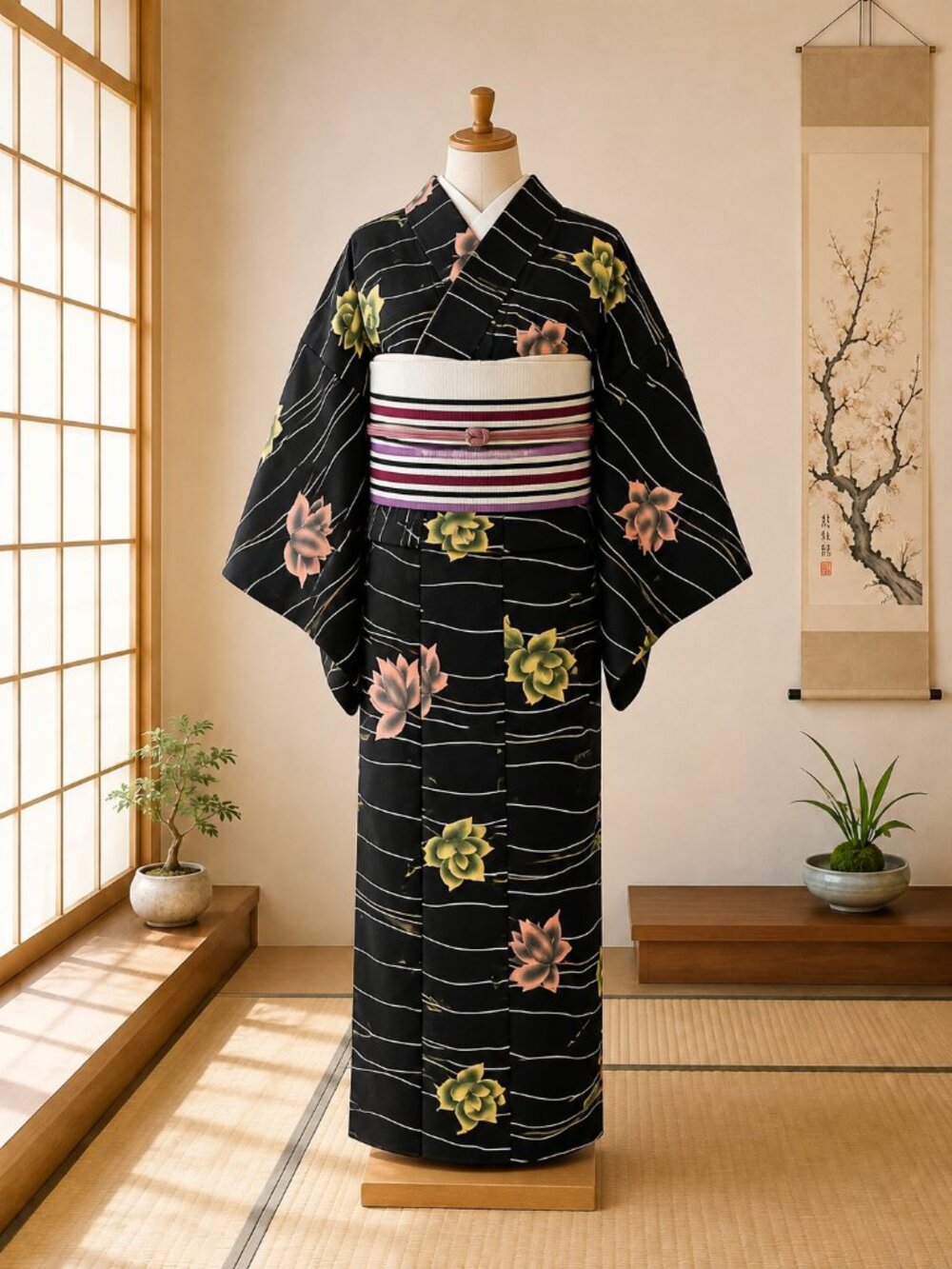 Vintage Japanese Hanhaba Style Obi Kimono Sash Striped Family Collection